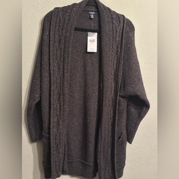 NEW Chaps Sweaters | Chaps Women's Long Cardigan Open Front Sweater grey - Picture 6 of 10